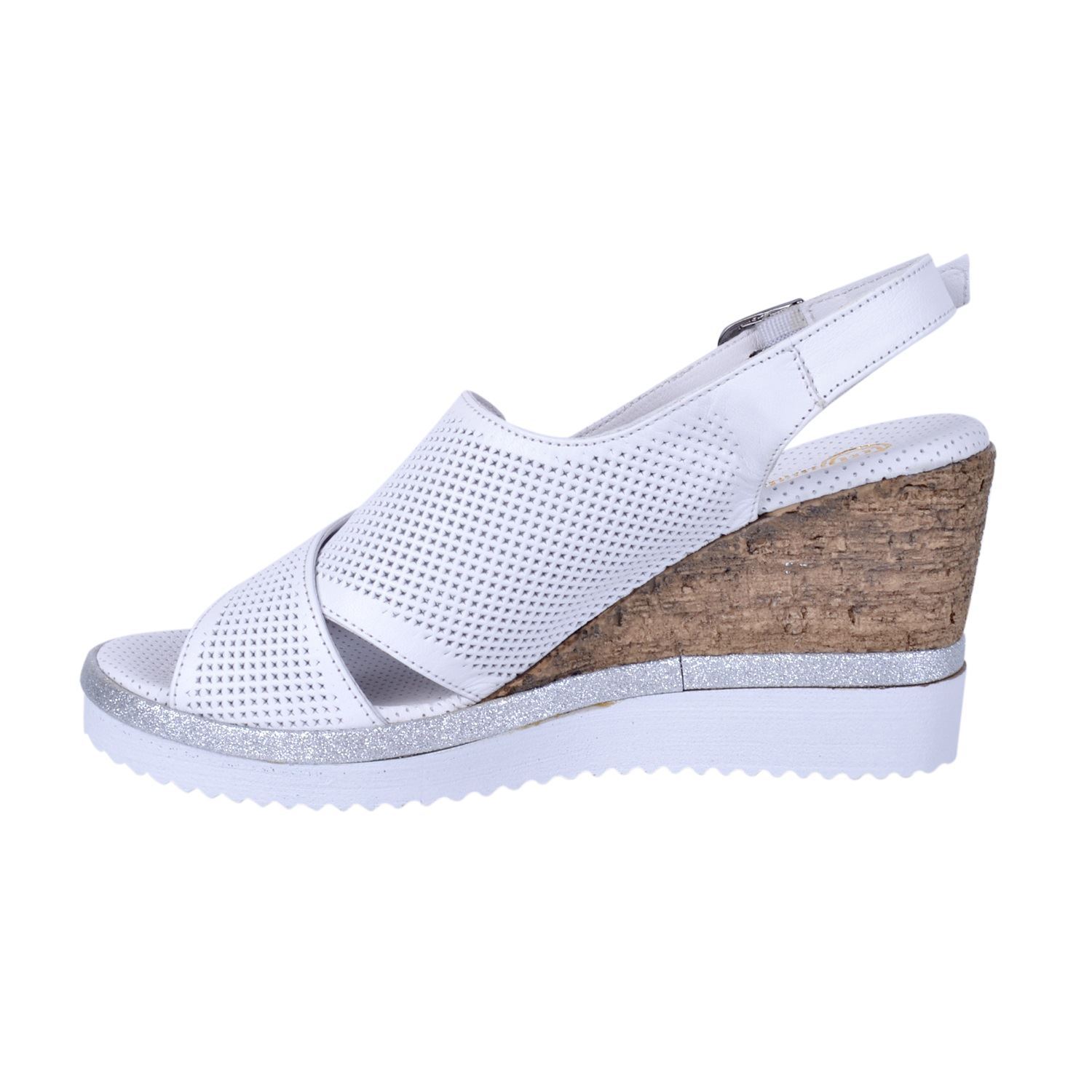 Mammamia D22YS-1360 Beyaz Kadın Deri Dolgu Topuk Sandalet