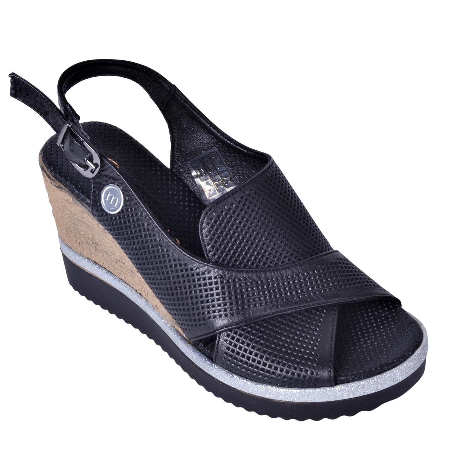 Mammamia D22YS-1360 Siyah Kadın Deri Dolgu Topuk Sandalet