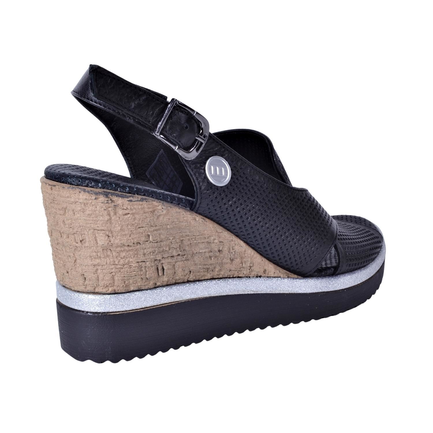 Mammamia D22YS-1360 Siyah Kadın Deri Dolgu Topuk Sandalet