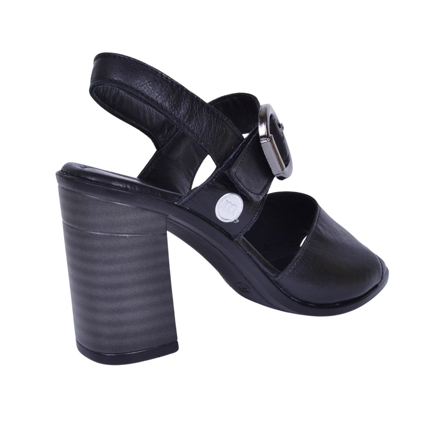 Mammamia D23YS-1170 Deri Siyah Topuklu Sandalet