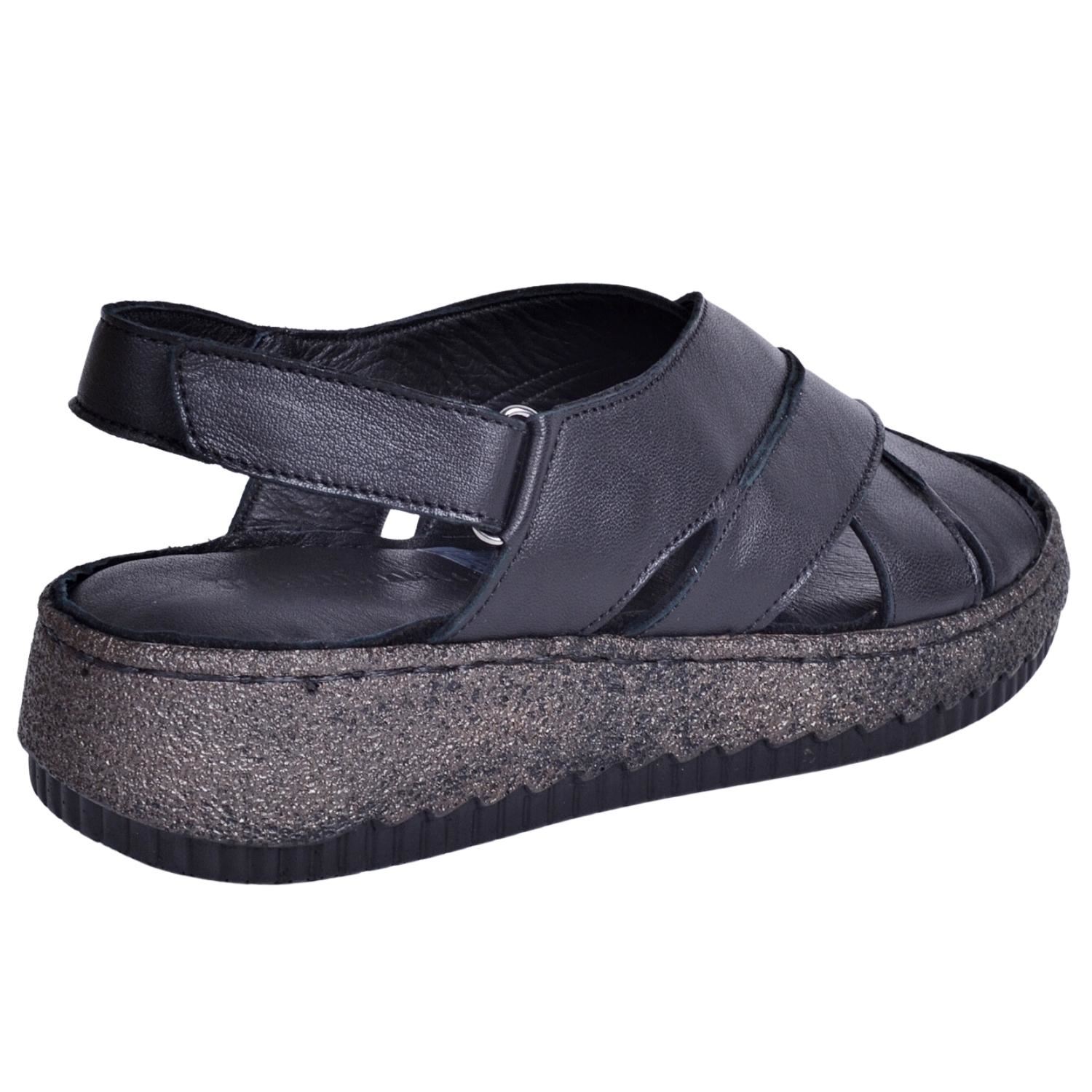 Mammamia D23YS-1120 Kadın Siyah Deri Sandalet