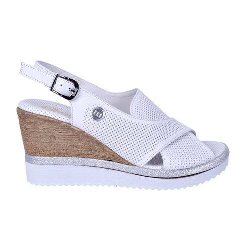 Mammamia D22YS-1360 Beyaz Kadın Deri Dolgu Topuk Sandalet